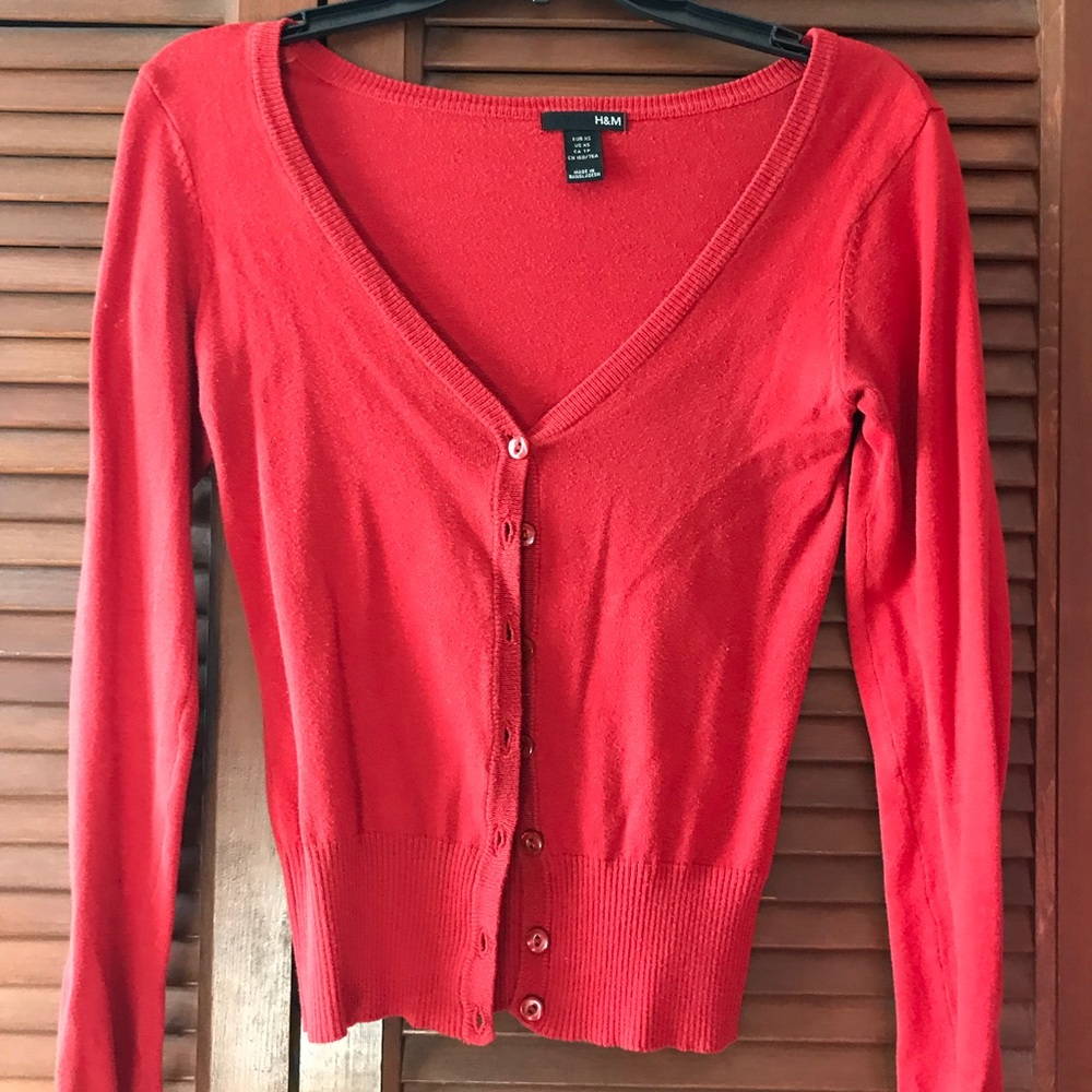 red button up cardigan
